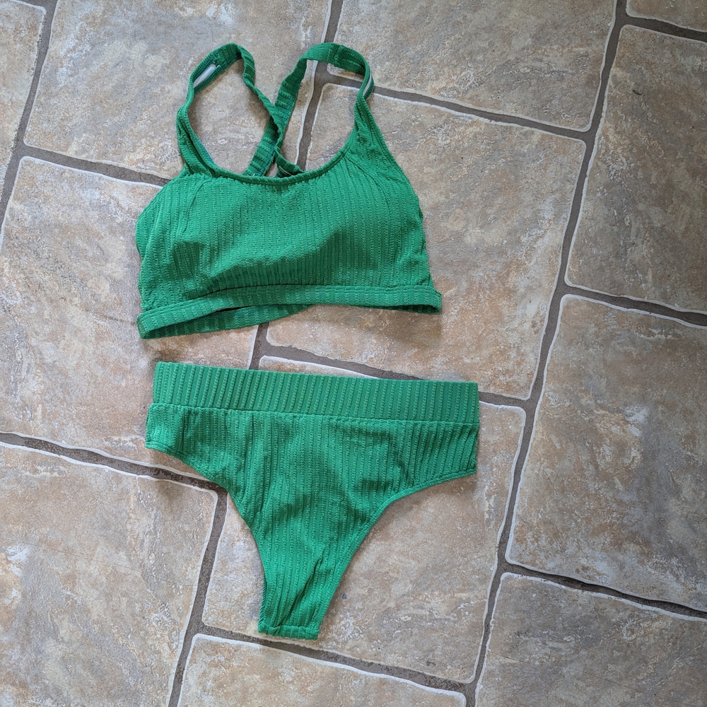 SHEIN Green Ribbed Bikini Set